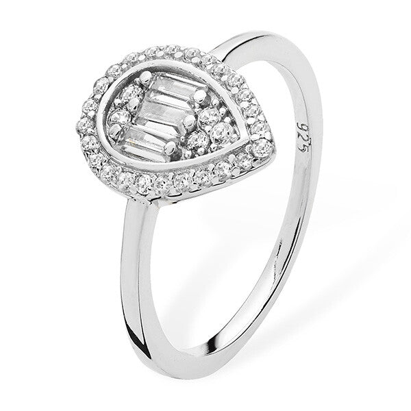 Sterling Silver Ring Engagement Teardrop Gemstone 925 Hallmarked Size J - R