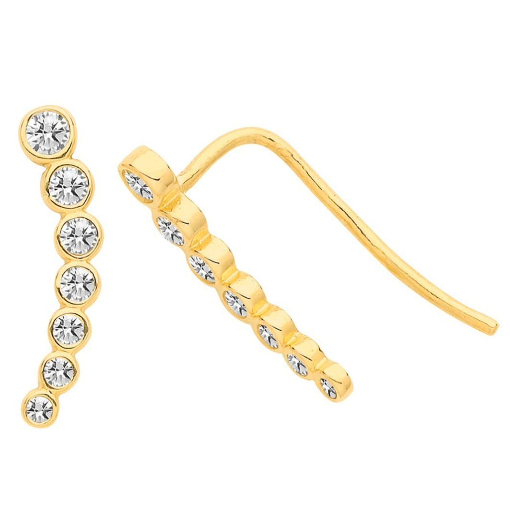 Bezel Climber Stud Earrings 9ct Yellow Gold 375 Hallmarked Brand New Boxed