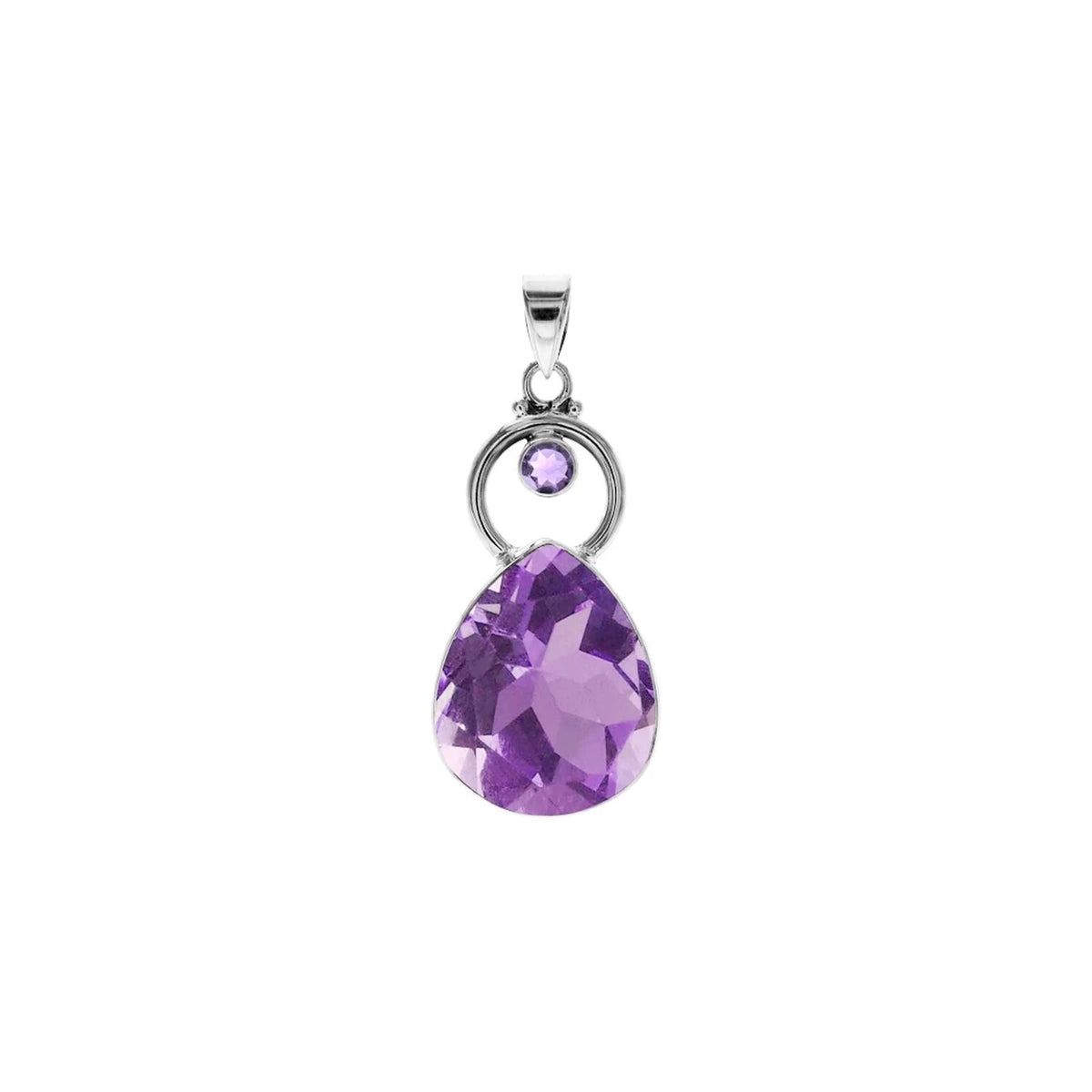 Teardrop Amethyst Hoop Pendant Sterling Silver 925 Hallmarked All Chain Lengths