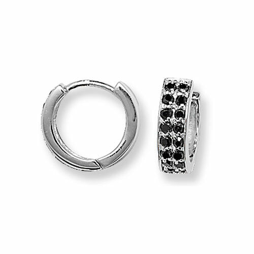 Mens Huggie Hoop Earring Black Cubic Zirconia Sterling Silver Gents 925 Hallmark