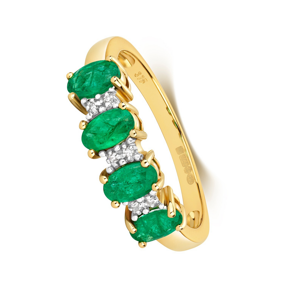 Oval Emerald Diamond Ring 9ct 2 Tone Gold 375 Hallmark Sizes J - Q British Made