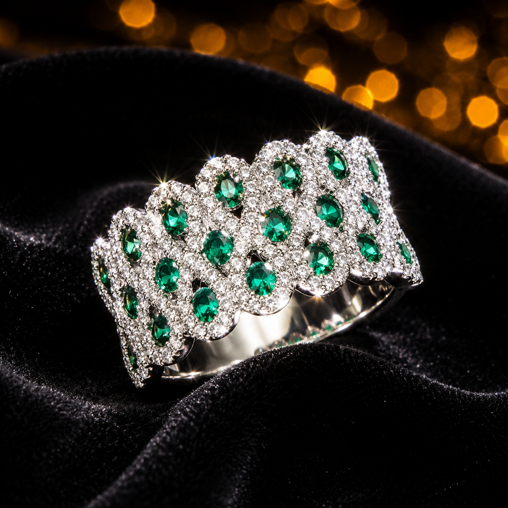 Sterling Silver Ring Anniversary Natural Emerald 925 Hallmarked Size J - S