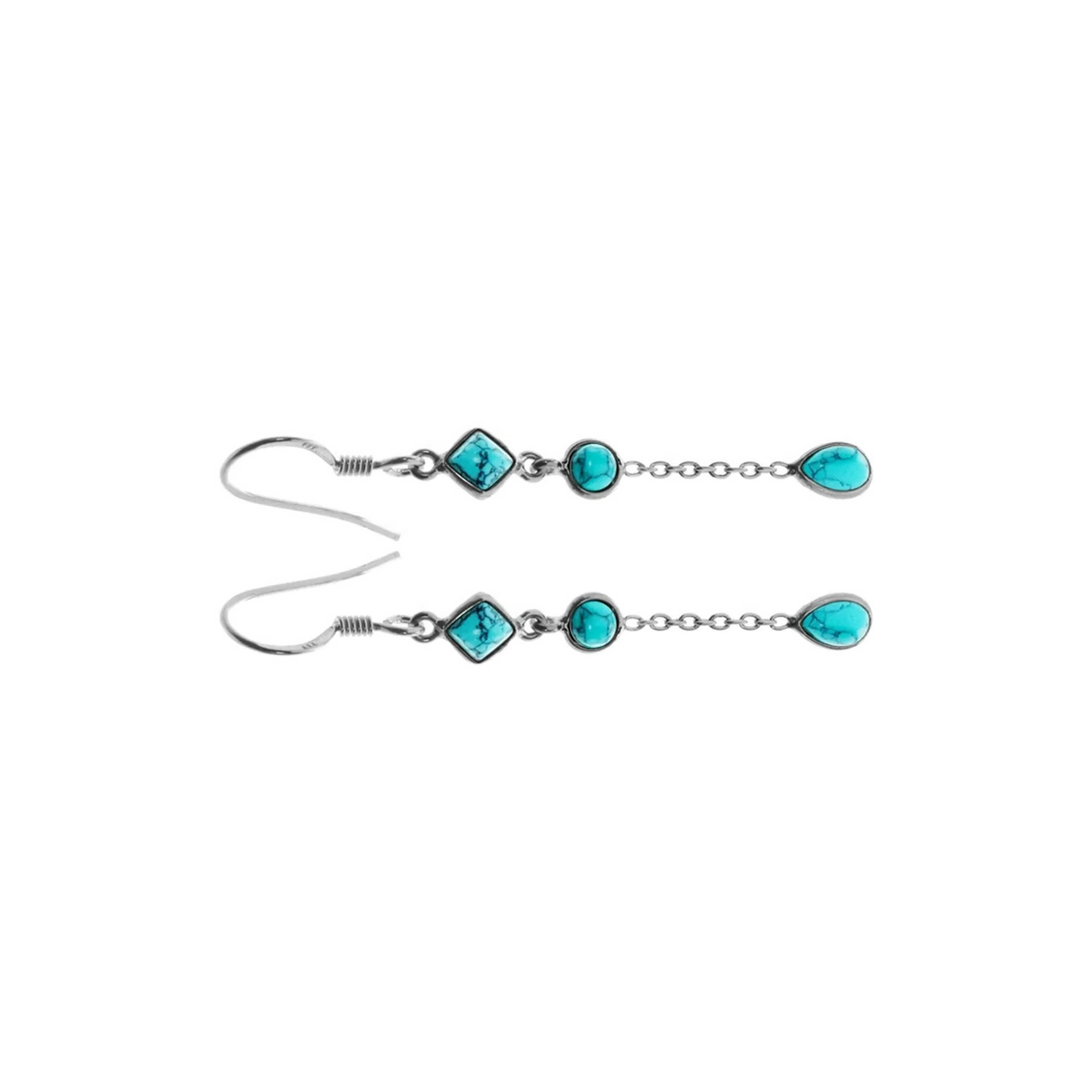 Natural Turquoise Chain Drop Earrings Sterling Silver 925 Hallmarked Brand New