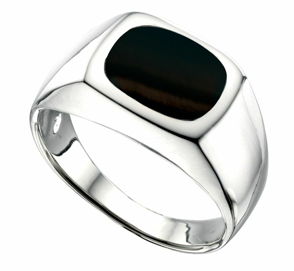 Sterling Silver Gents Ring Onyx Signet Design Hallmarked Size N - Z British Made