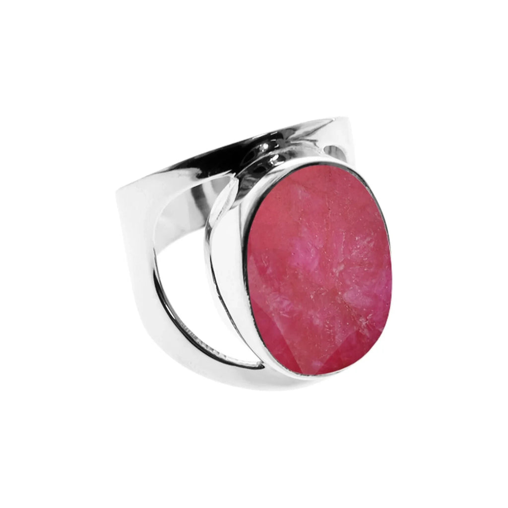Oval Ruby Quartz Ring Sterling Silver 925 Hallmarked British Made Size K - T