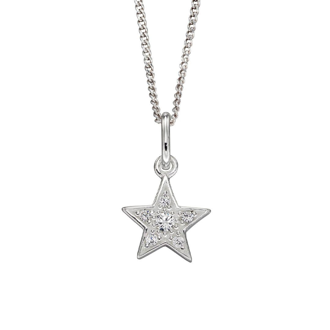 Sterling Silver Pave Star Pendant 925 Hallmarked British Made All Chain Lengths