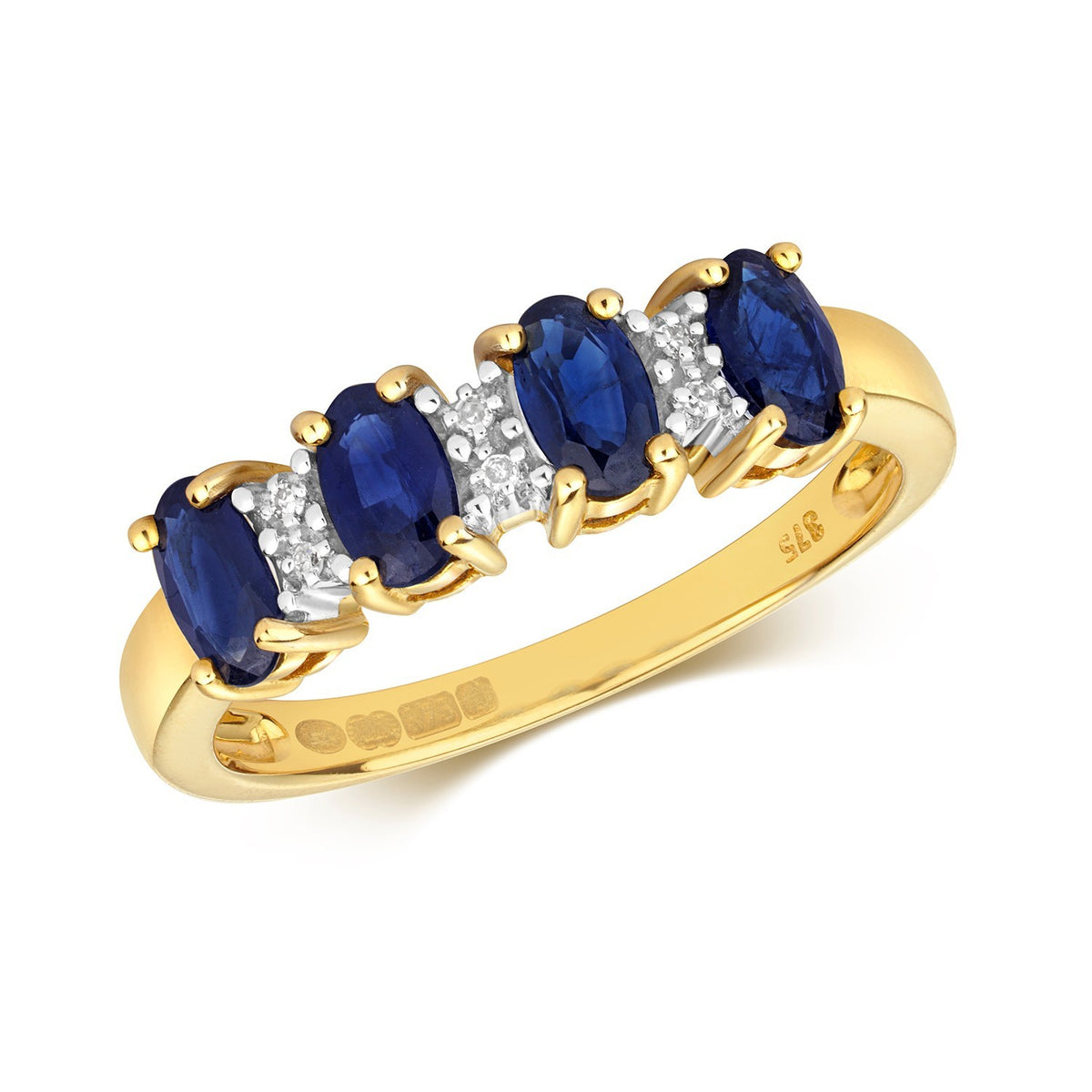 Oval Sapphire Diamond Ring 9ct 2 Tone Gold 375 Hallmark Sizes J - Q British Made