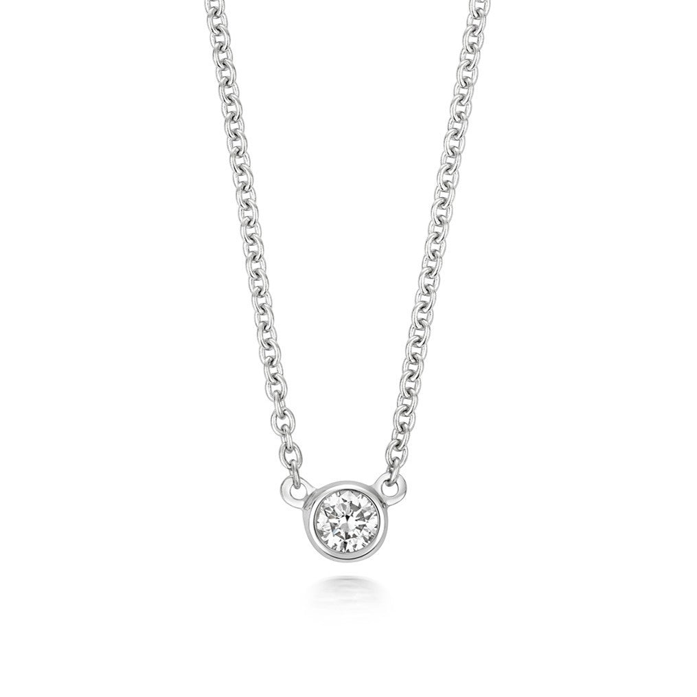 1 Natural Diamond Solitaire Necklace 18ct White Gold Hallmarked British Made