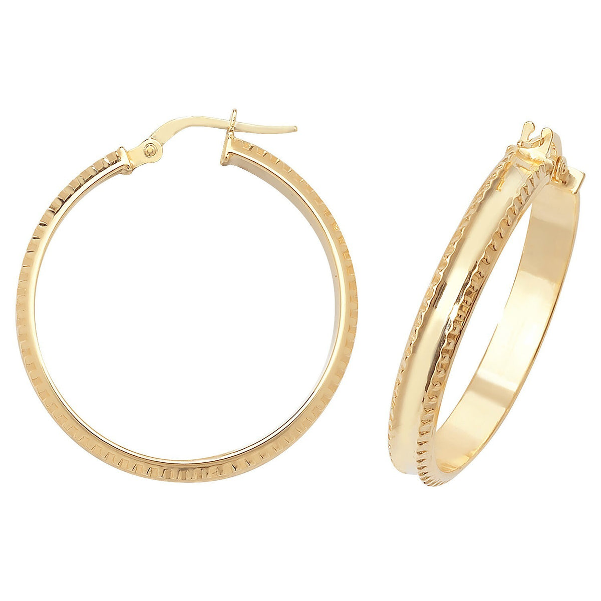 9ct Yellow Gold DC Hinged Hoop Earrings 375 Hallmarked 10mm - 30mm Diameter