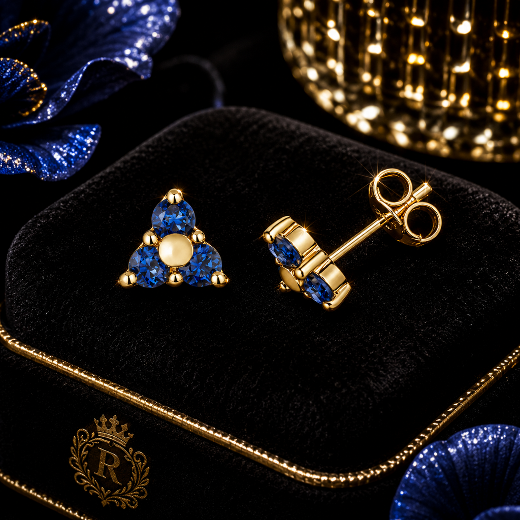 Yellow Gold 3 Stone Sapphire Earrings 9ct 375 Hallmarked New Boxed British Made