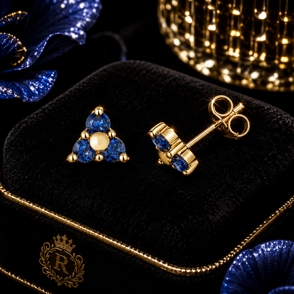 Yellow Gold 3 Stone Sapphire Earrings 9ct 375 Hallmarked New Boxed British Made