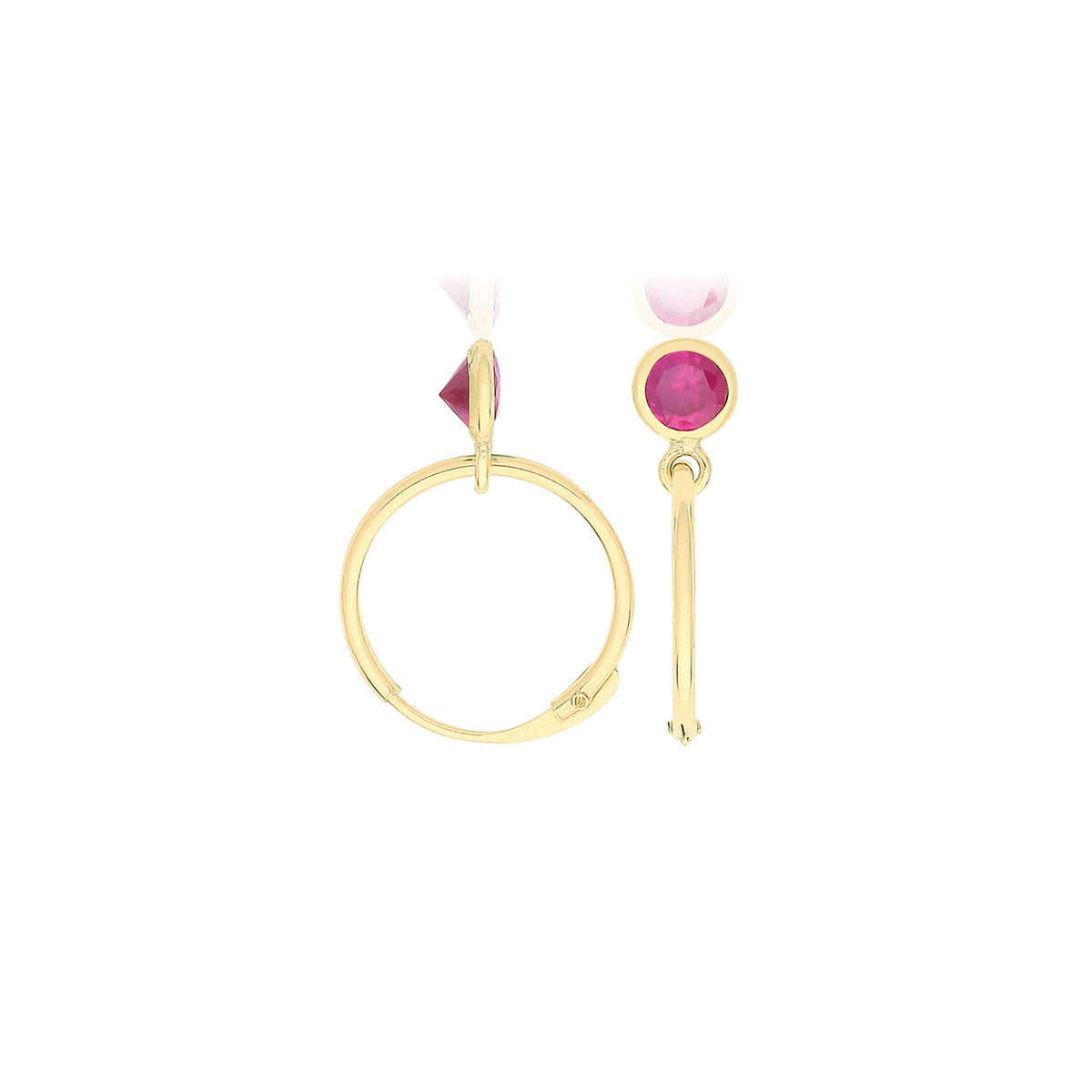 Hinged Sleeper Ruby Hoop Earrings 9ct Yellow Gold 375 Hallmarked Brand New
