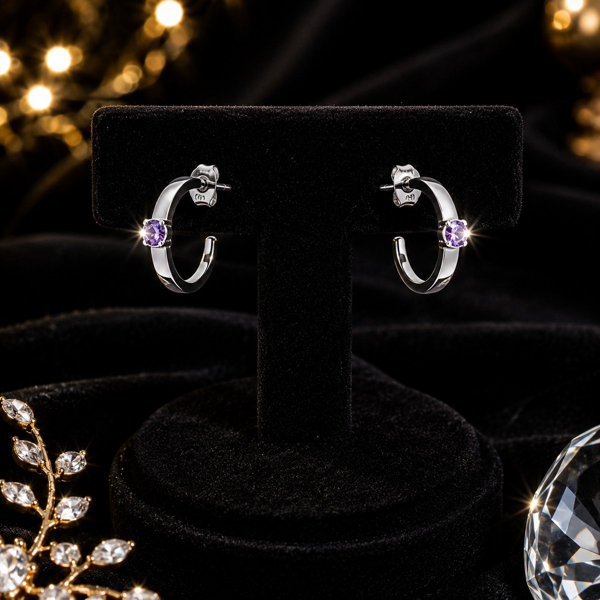 Amethyst Huggie Hoop Earrings Sterling Silver 925 Hallmarked Brand New Boxed