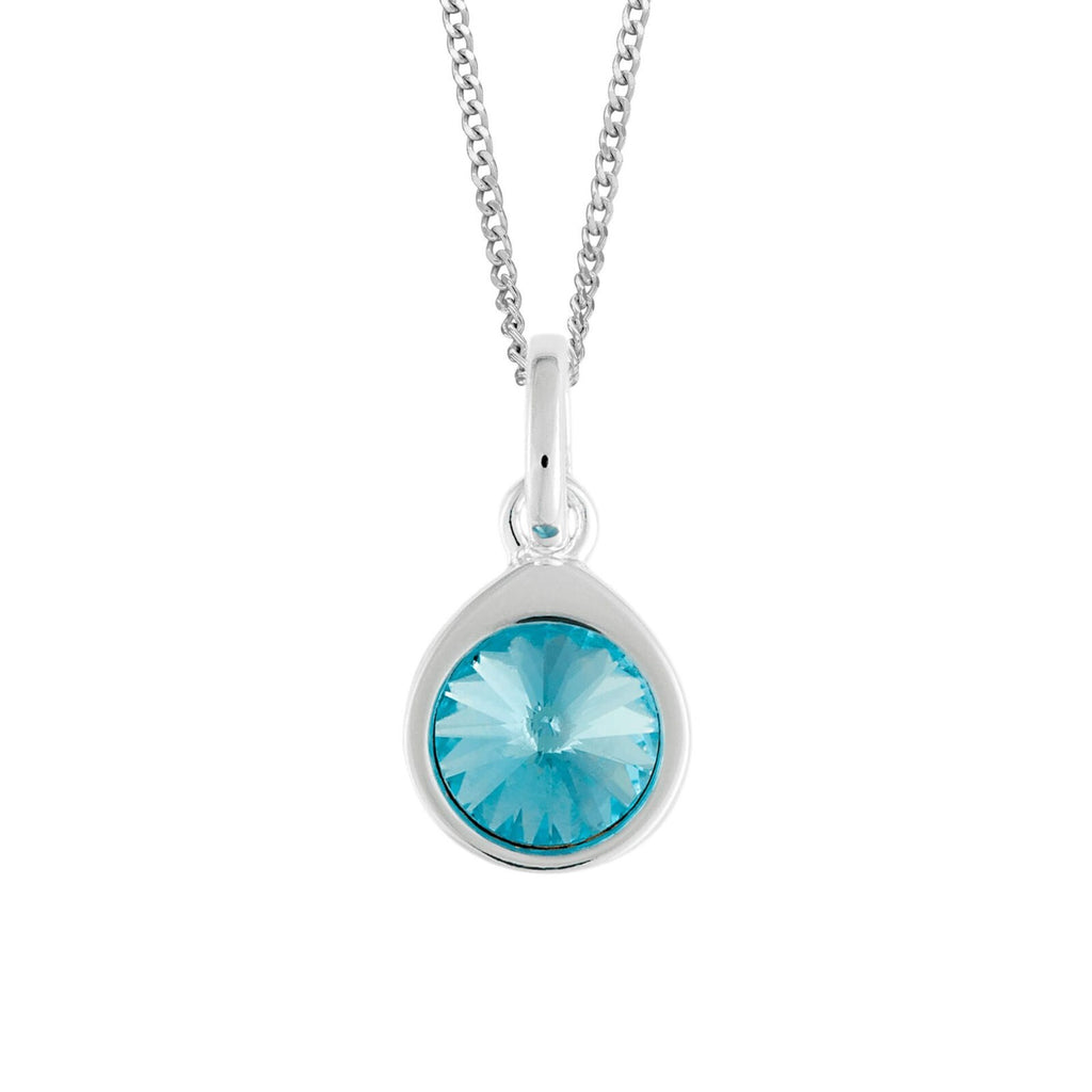 Aqua Crystal Teardrop Pendant Sterling Silver 925 Hallmarked All Chain Lengths