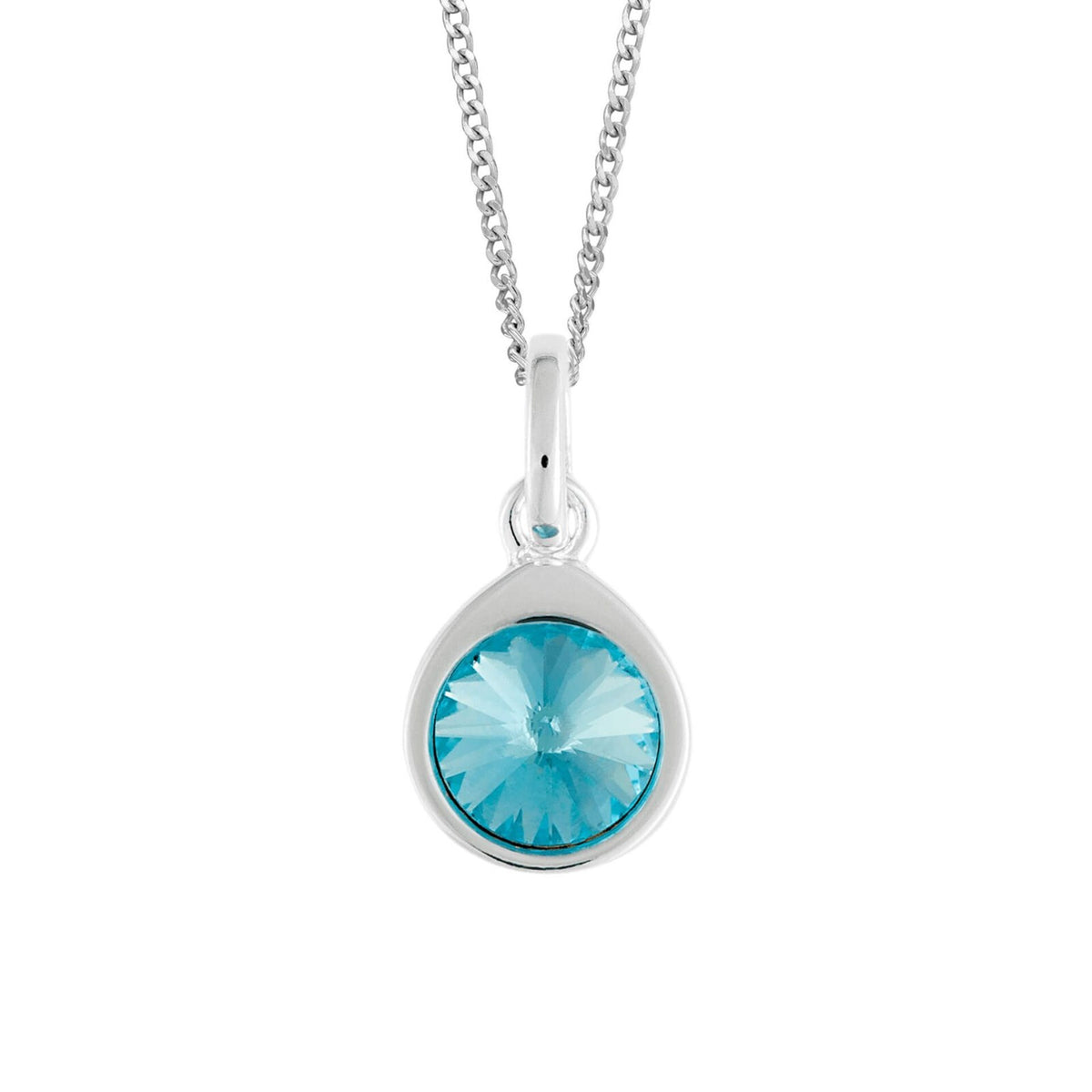 Aqua Crystal Teardrop Pendant Sterling Silver 925 Hallmarked All Chain Lengths
