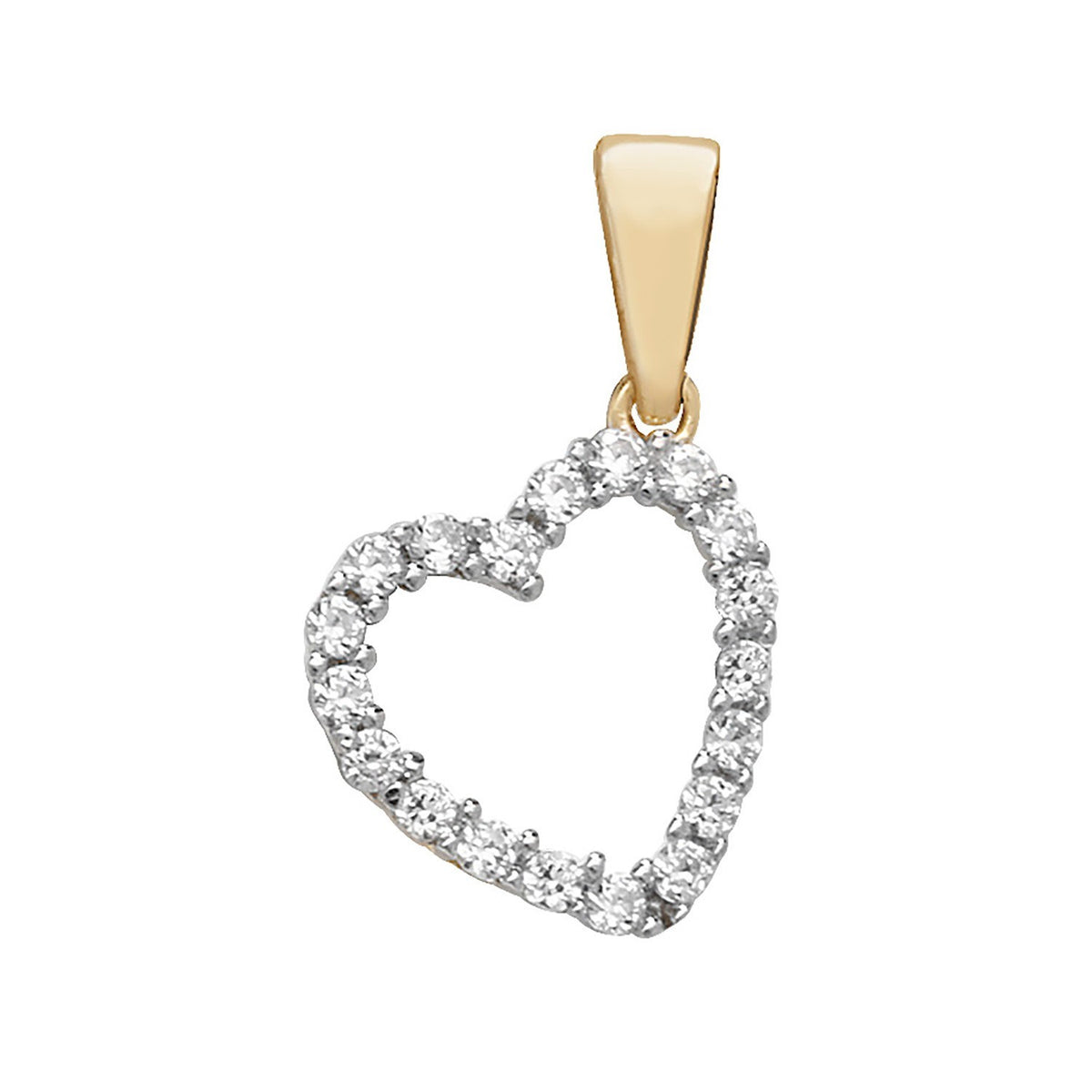 Pavé Heart 9ct Yellow Gold Pendant 375 Hallmark British Made All Chain Lengths
