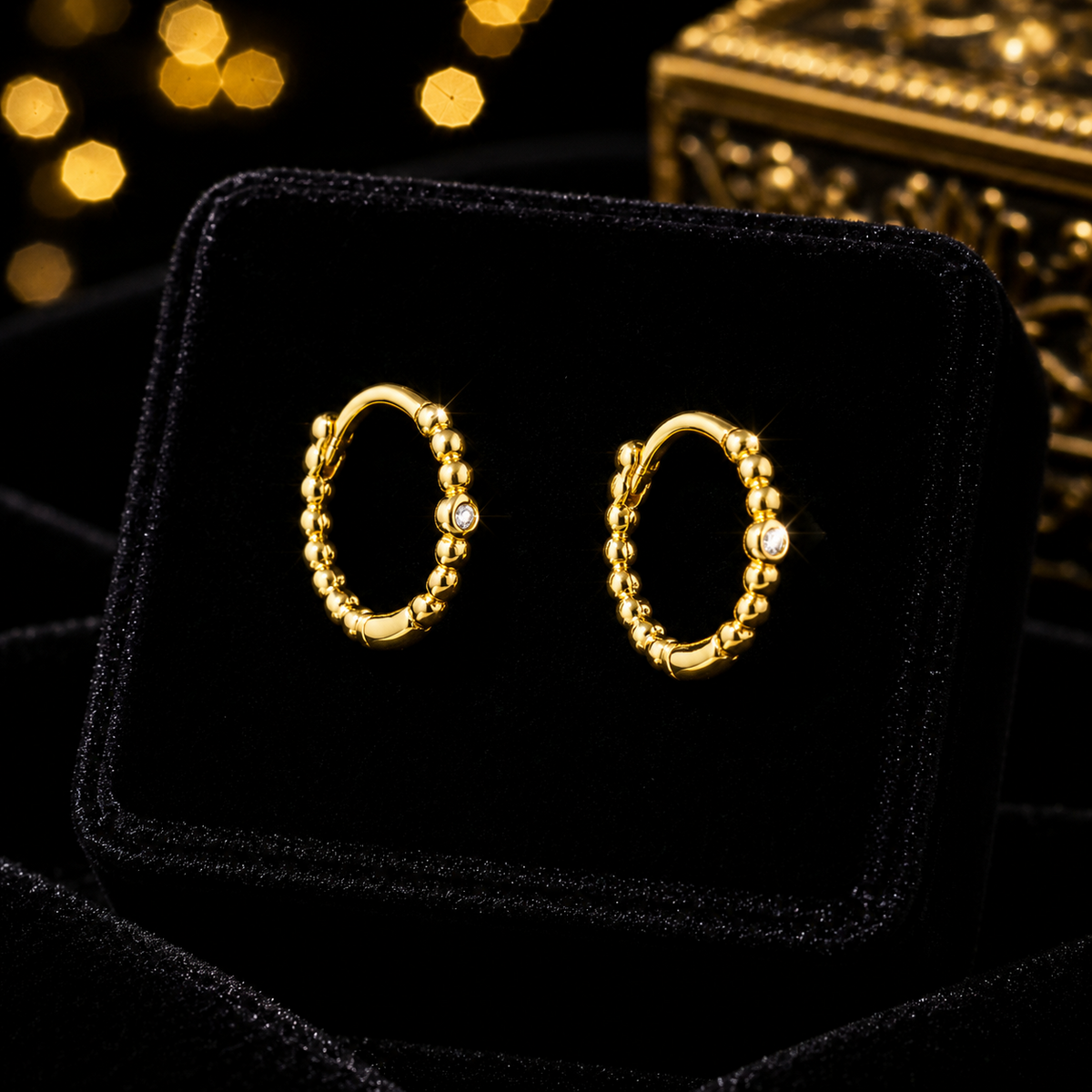 Beaded Zircon Hoop Earrings 9ct Yellow Gold Plated Hallmarked Brand New