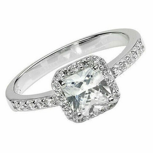 Sterling Silver Princess Halo Ring Engagement Gemstone 925 Hallmarked Size K - T