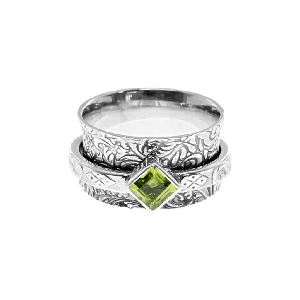 Flush Peridot Ornate Spinner Ring Sterling Silver 925 Hallmarked Size K - T