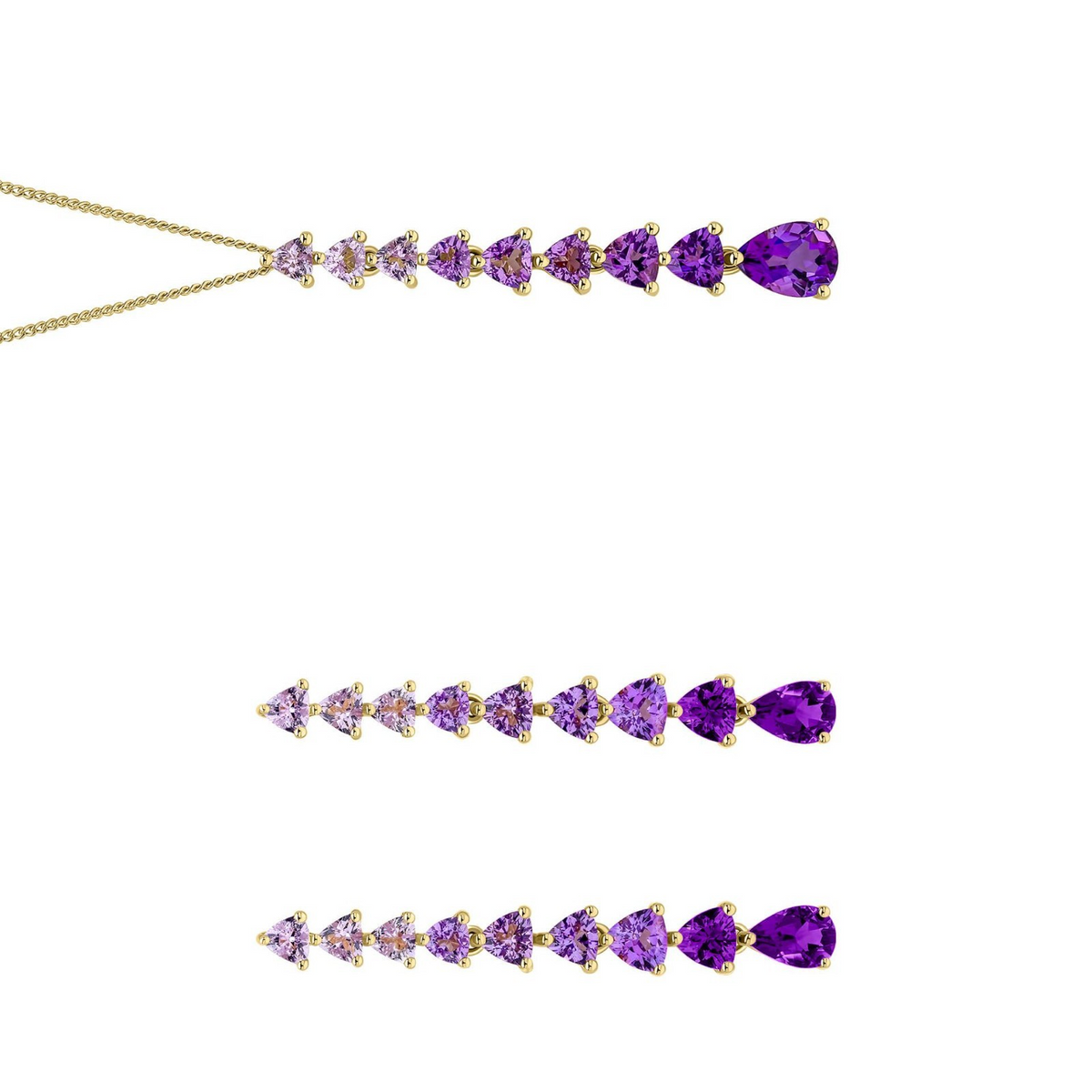 Trillian Pear Amethyst Pendant & Earrings Set 9ct Yellow Gold 375 Hallmarked