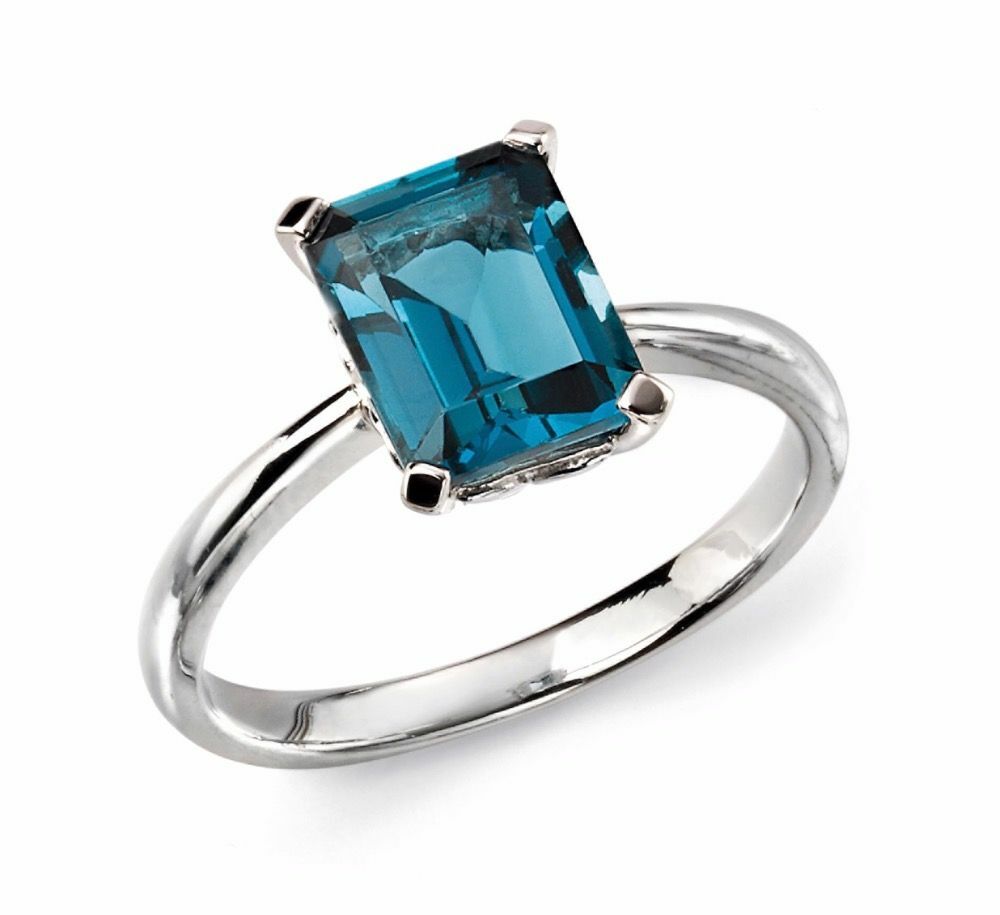 9ct White Gold London Blue Topaz Solitaire Ring 375 Hallmarked Sizes L - Q