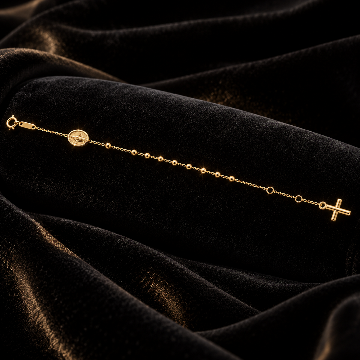 Ladies Catholic Rosary Cross Bracelet 9ct Yellow Gold 375 Hallmark British Made