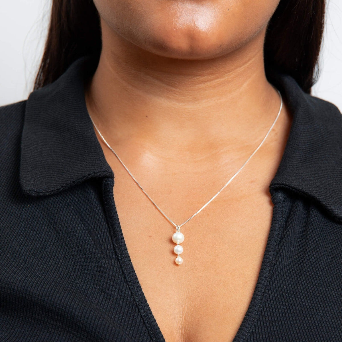 3 Stone Pearl Drop Pendant Sterling Silver 925 Hallmarked All Chain Lengths