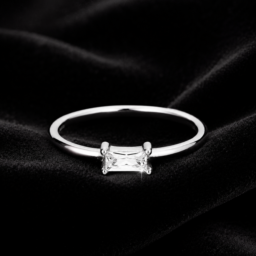 Baguette Solitaire Ring Sterling Silver 925 Hallmarked British Made Size L - Q