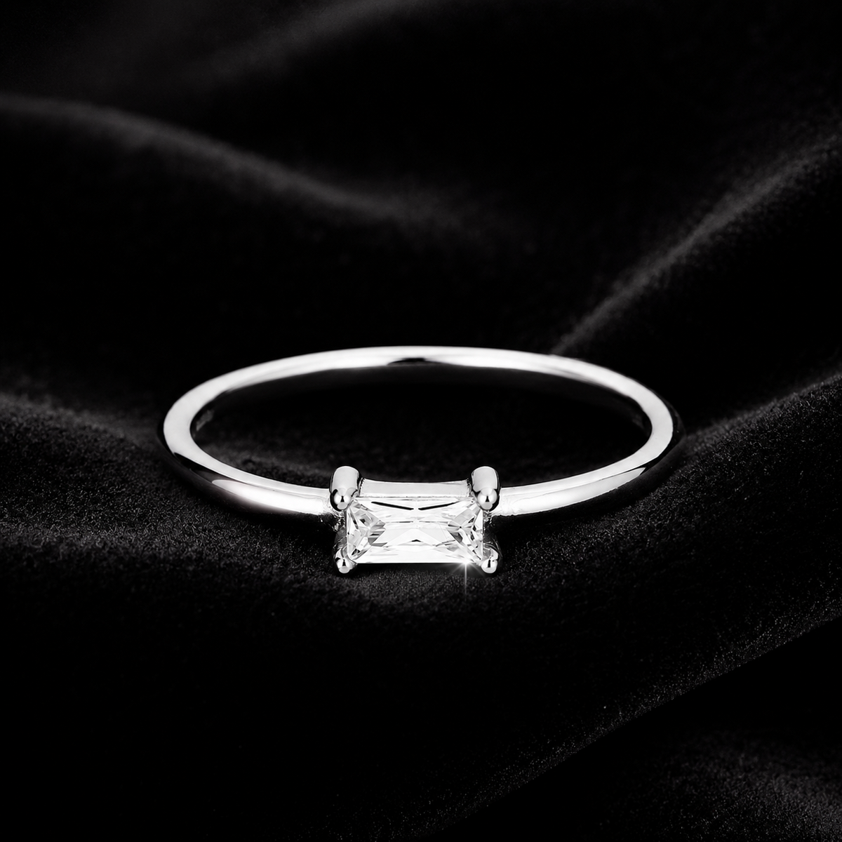 Baguette Solitaire Ring Sterling Silver 925 Hallmarked British Made Size L - Q