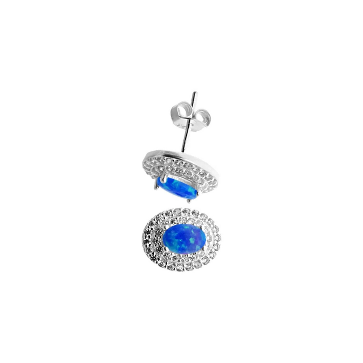 Natural Blue Opal Halo Stud Earrings Sterling Silver 925 Hallmarked Brand New
