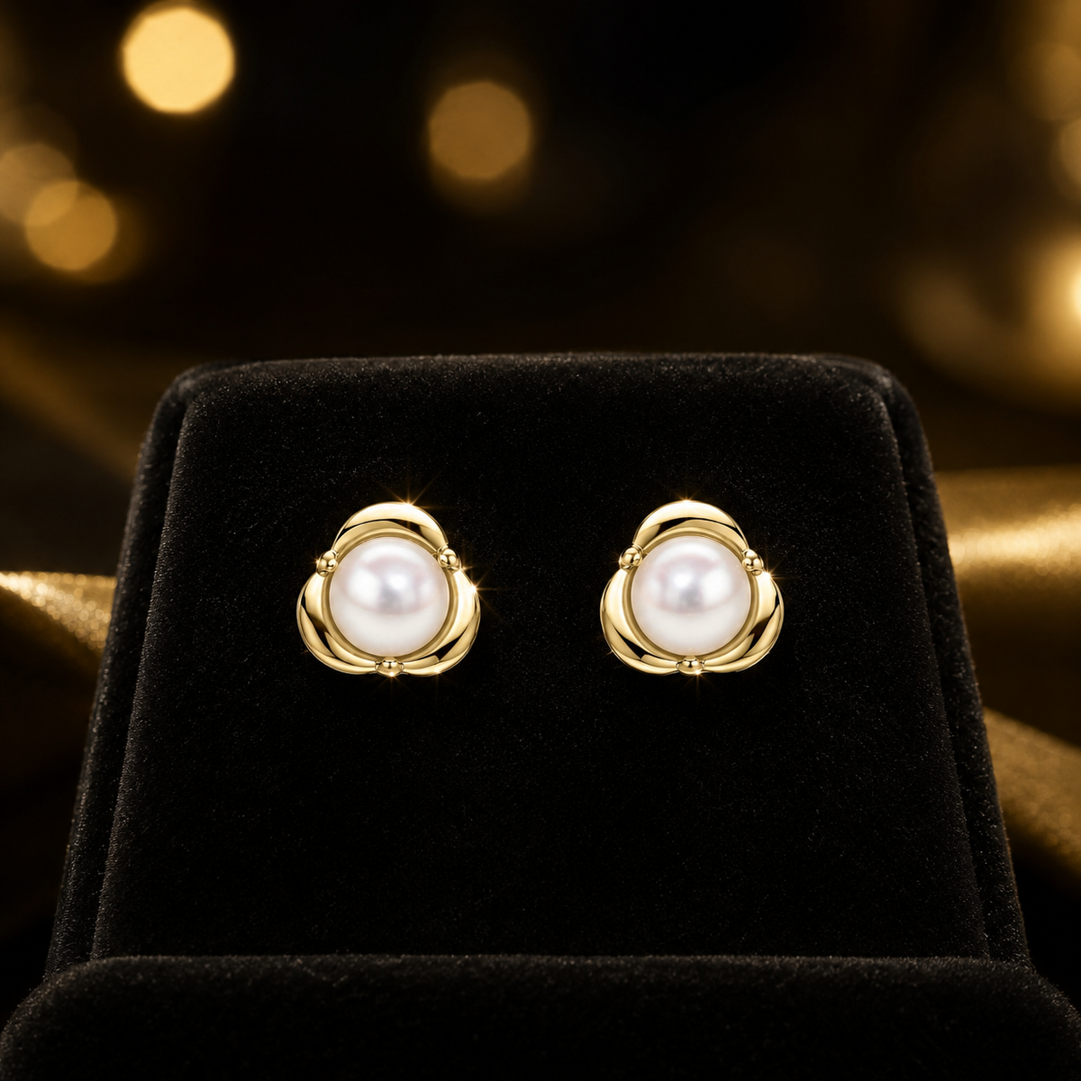 Natural Pearl Statement Stud Earrings 9ct Yellow Gold 375 Hallmark British Made