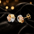 7mm Knot Stud Earrings 9ct Tri Gold 375 Hallmarked British Made Brand New Boxed