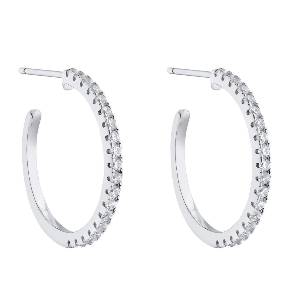 3/4 Zircon Hoop Earrings Sterling Silver 925 Hallmarked Brand New Boxed