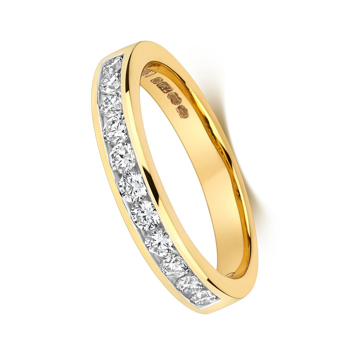 Channel Set Natural Diamond Ring 18ct Yellow Gold Hallmarked Sizes J - Q