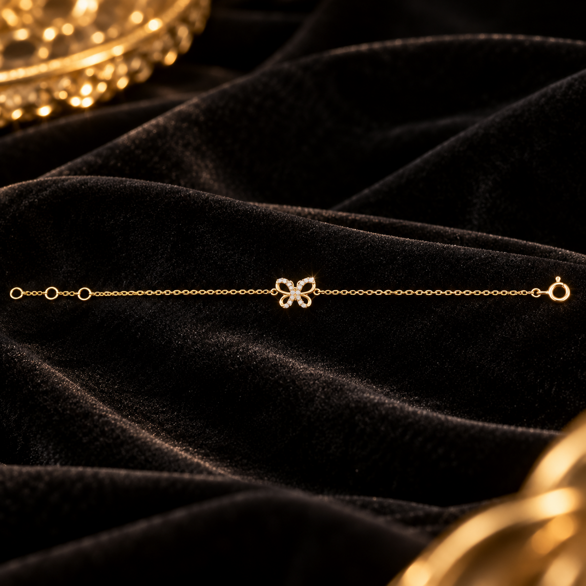 Ladies Pave Butterfly Bracelet 9ct Yellow Gold 375 Hallmarked British Made