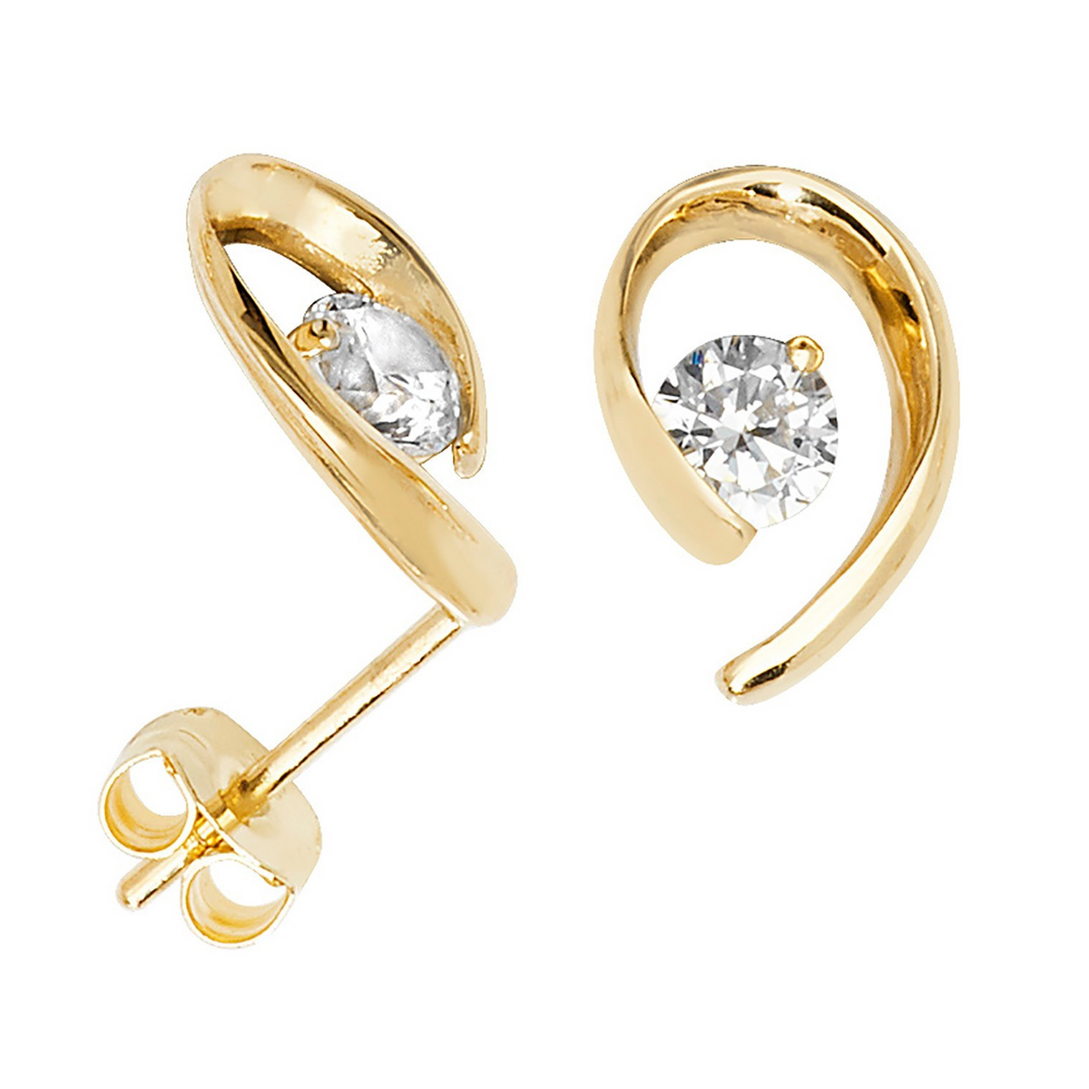 Solitaire Looped Stud Earrings 9ct Yellow Gold 375 Hallmarked Brand New Boxed