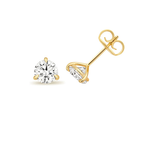 1 Lab Grown Diamond Prong Stud Earrings 18ct Yellow Gold Hallmarked British Made
