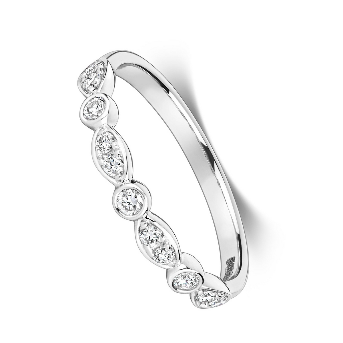 11 Natural Diamond Flush Ring 18ct White Gold Hallmarked Sizes J - Q