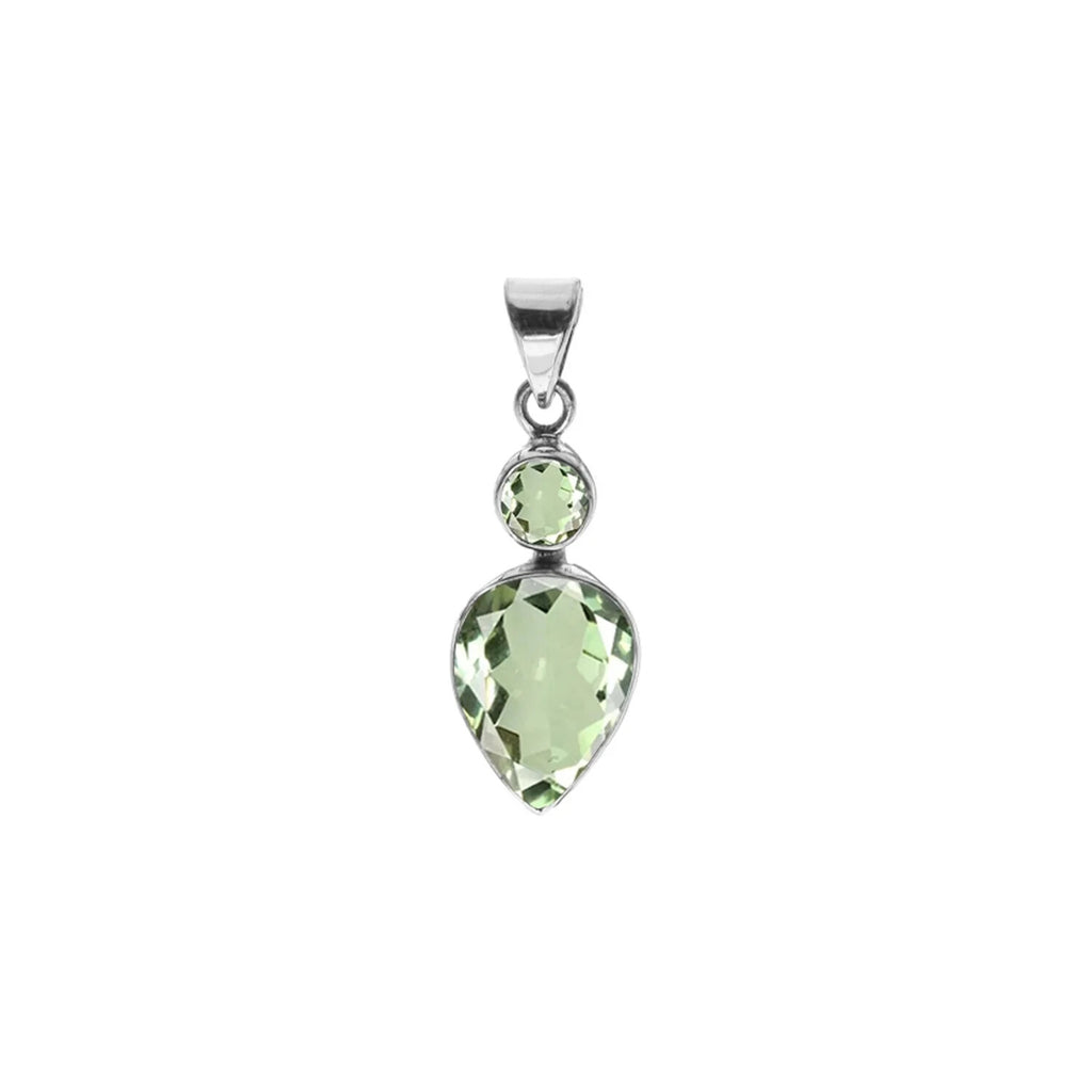 Green Amethyst Teardrop Pendant Sterling Silver 925 Hallmarked All Chain Lengths