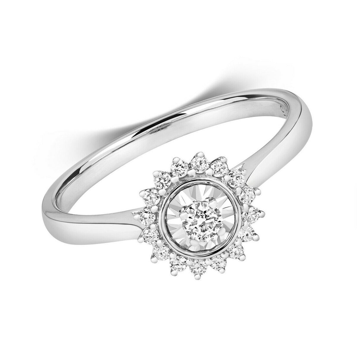 Natural Diamond Flower Cluster Ring 9ct White Gold Hallmarked