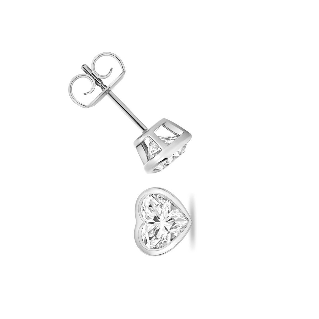 1 Lab Grown Diamond Heart Stud Earrings 18ct White Gold Hallmarked British Made