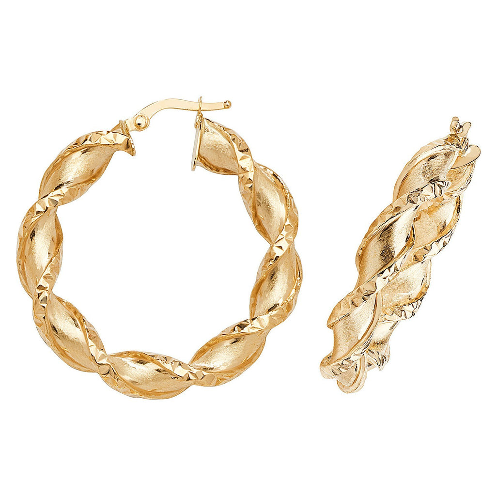 9ct Yellow Gold Chunky Twist Hoop Earrings 375 Hallmarked 15mm - 60mm Diameter