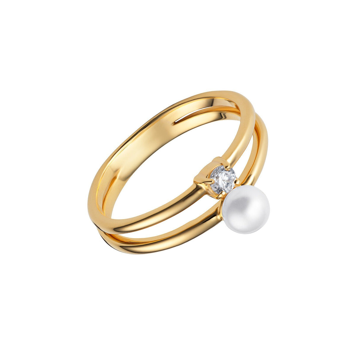 2 Stone Pearl Wrap Ring 9ct Yellow Gold Plated Hallmarked Size J-R British Made