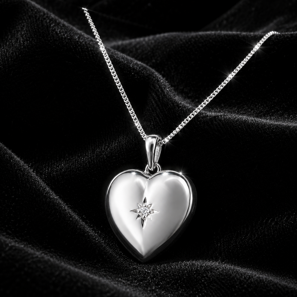 Starburst Heart Locket Gemstone Sterling Silver 925 Hallmarked All Chain Lengths