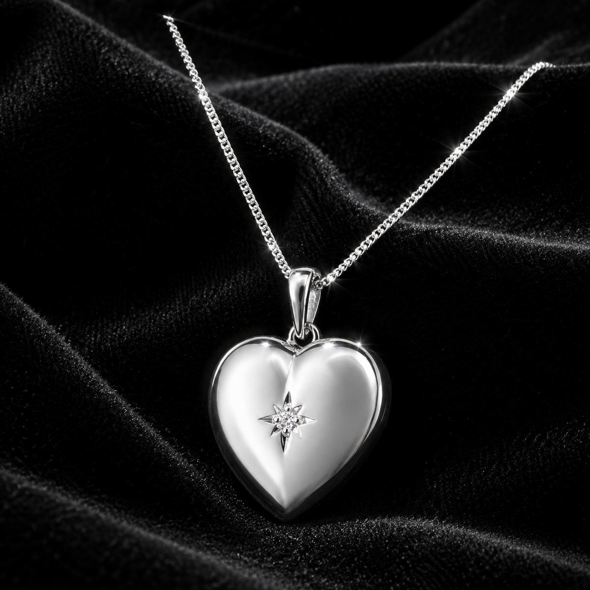 Starburst Heart Locket Gemstone Sterling Silver 925 Hallmarked All Chain Lengths