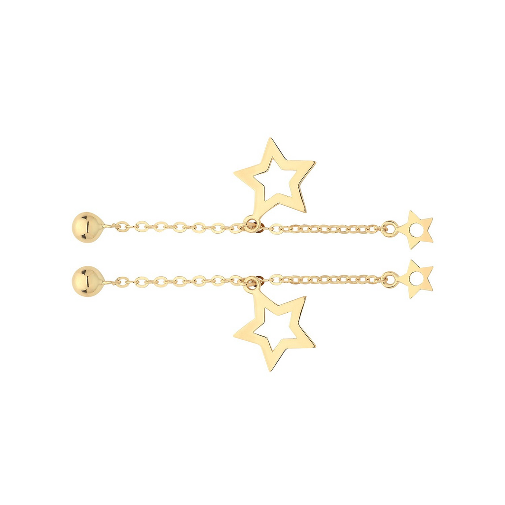 Star Chain Drop Earrings 9ct Yellow Gold 375 Hallmarked Brand New Boxed