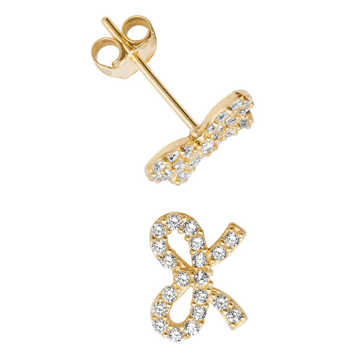 20 Stone Bow Stud Earrings 9ct Yellow Gold 375 Hallmarked Brand New Boxed