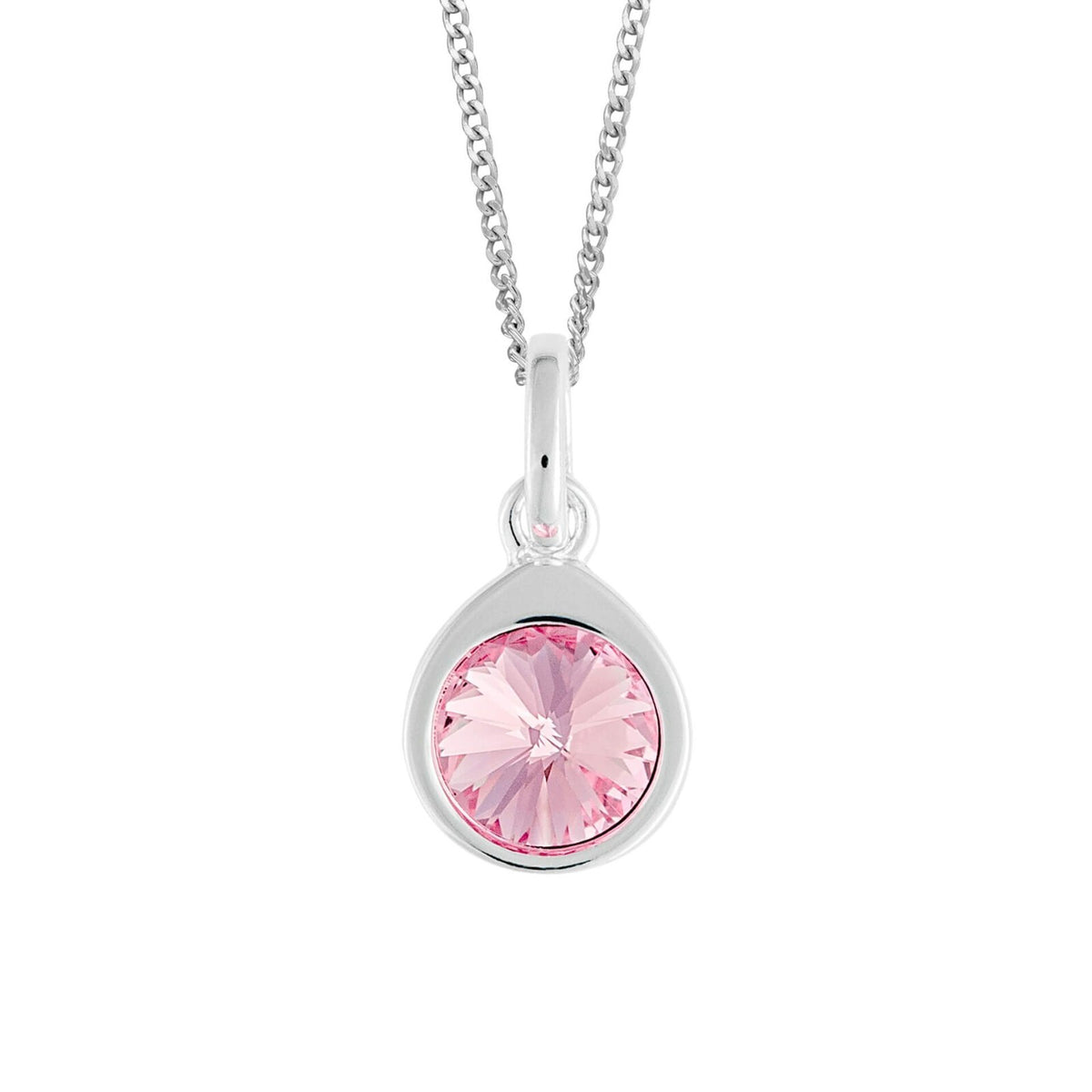 Pink Crystal Teardrop Pendant Sterling Silver 925 Hallmarked All Chain Lengths