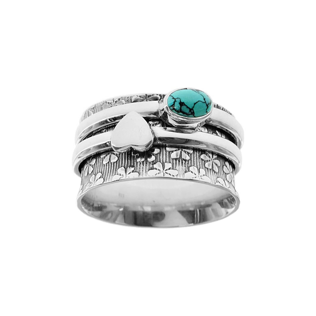 Double Heart Turquoise Spinner Ring Sterling Silver 925 Hallmarked Size K - T