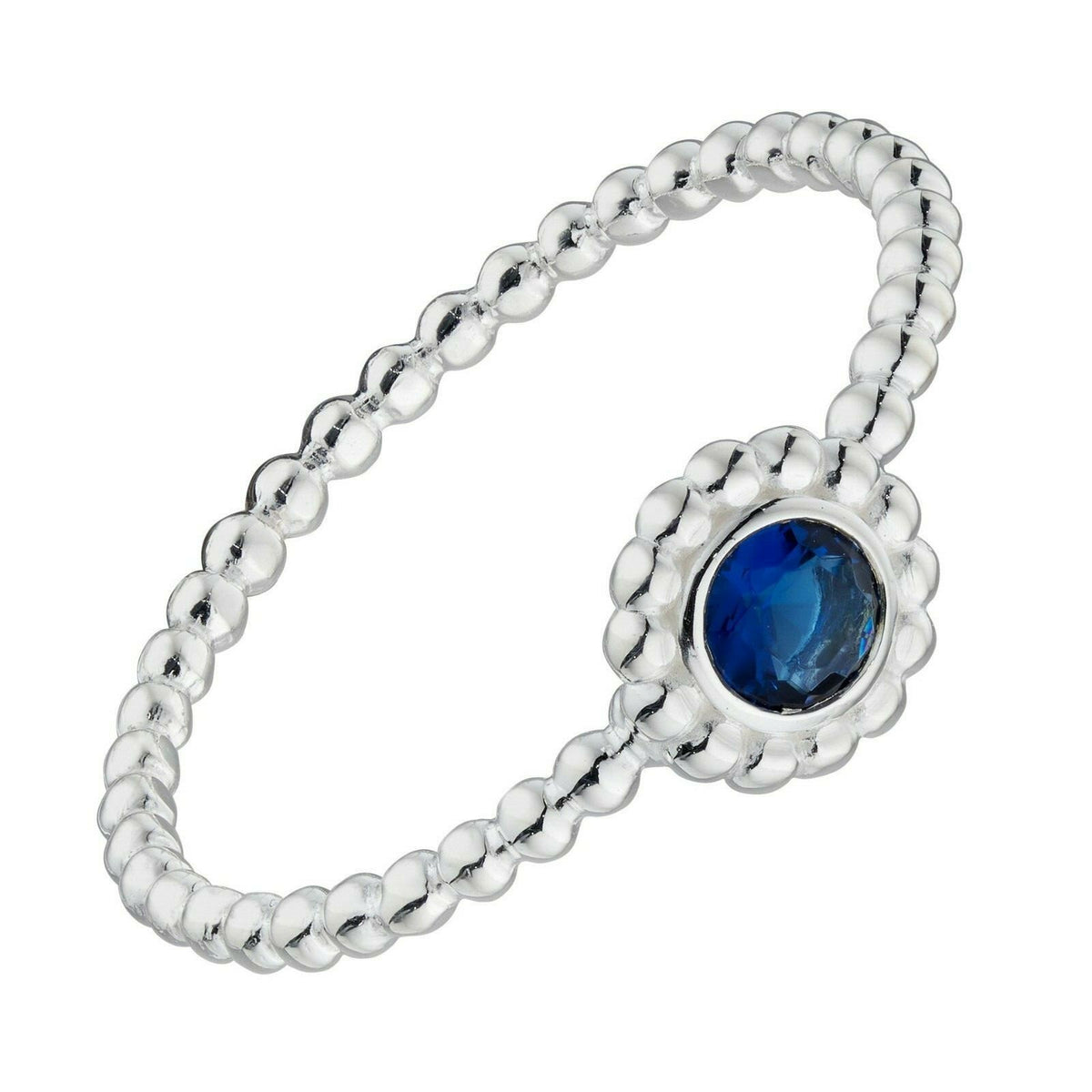 Blue Sapphire Sterling Silver Bead Stacking Ring 925 Hallmarked Size K - S